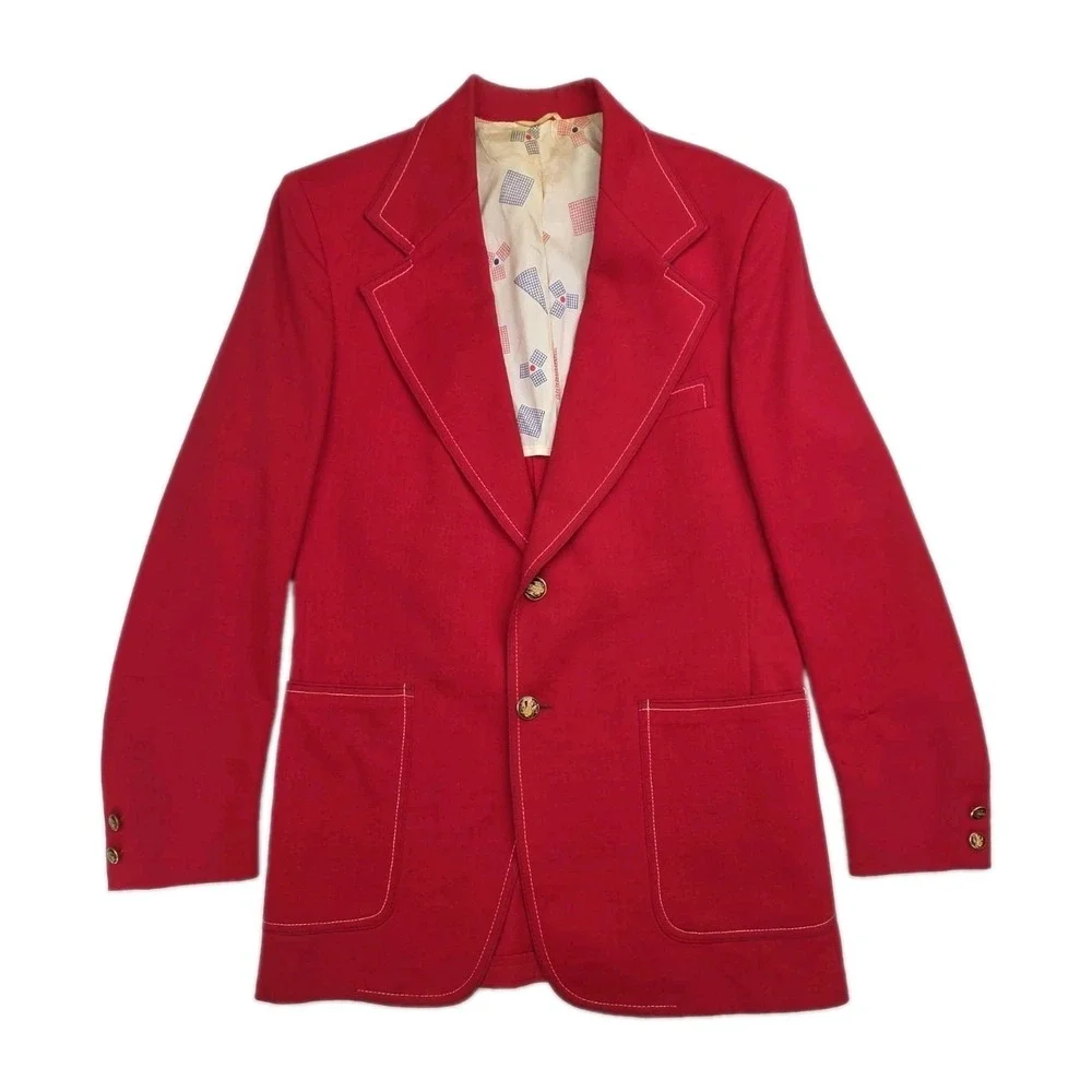 Vintage 1970s Sport Coat Blazer Leisure Jacket Red JC Penney Contrast Stitch 42